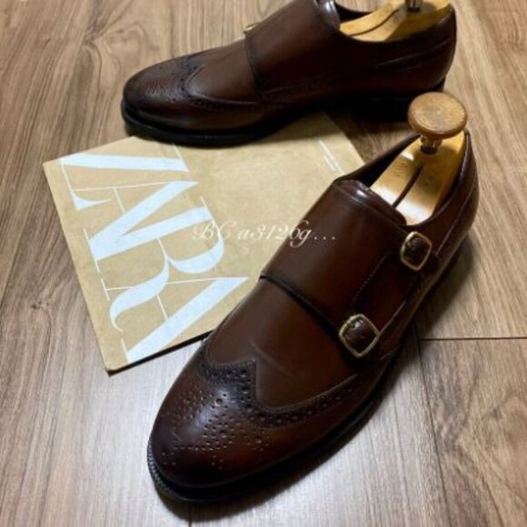 ZARA genuine leather double monk strap shoes SIZE 27cm USA 9 2408/920/100 - Picture 2 of 9